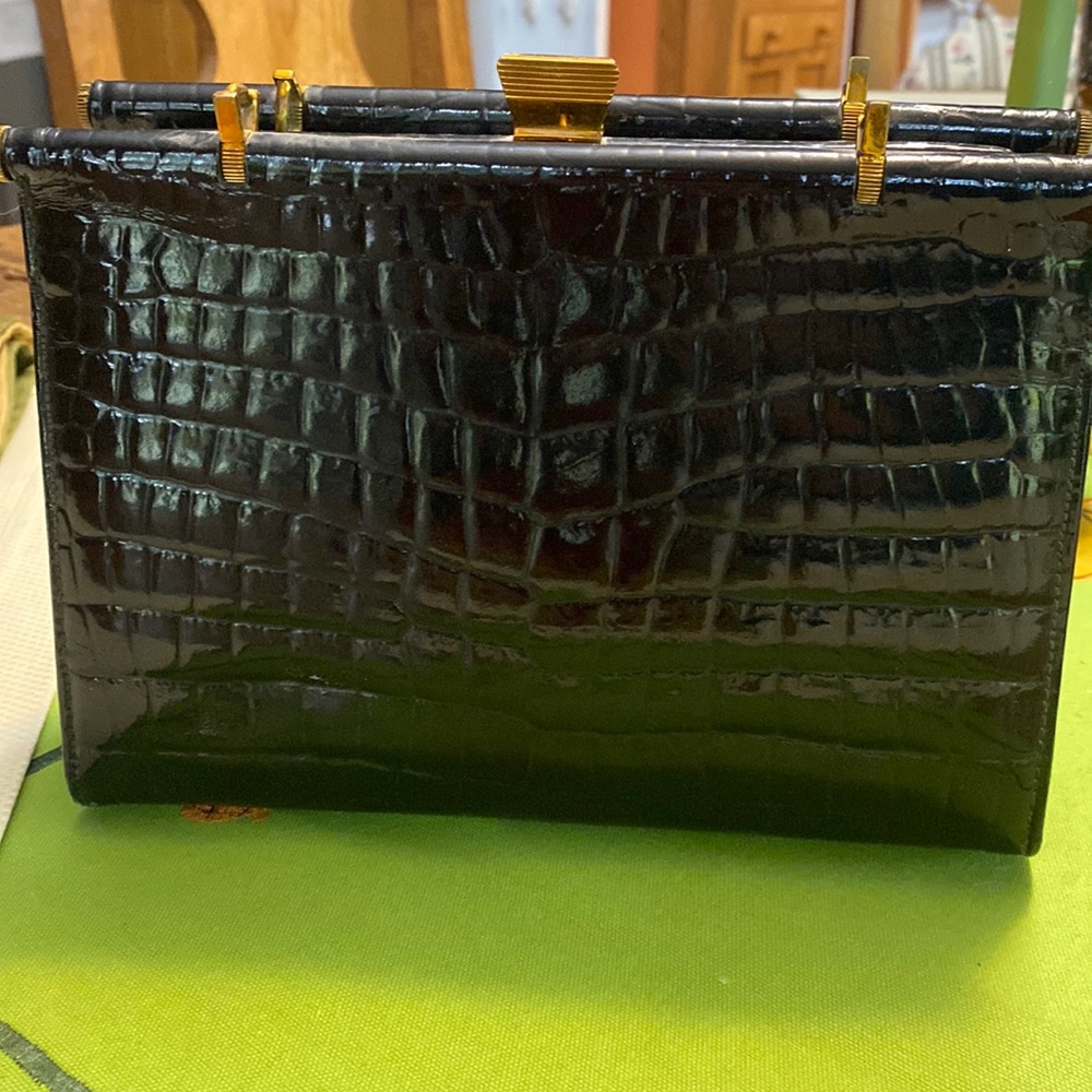 Black alligator stamped vintage purse